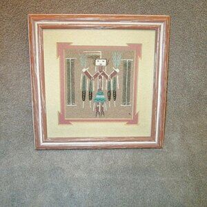 Vintage Navajo Yei Sand Painting Artist Signed Framed Authentic Native American